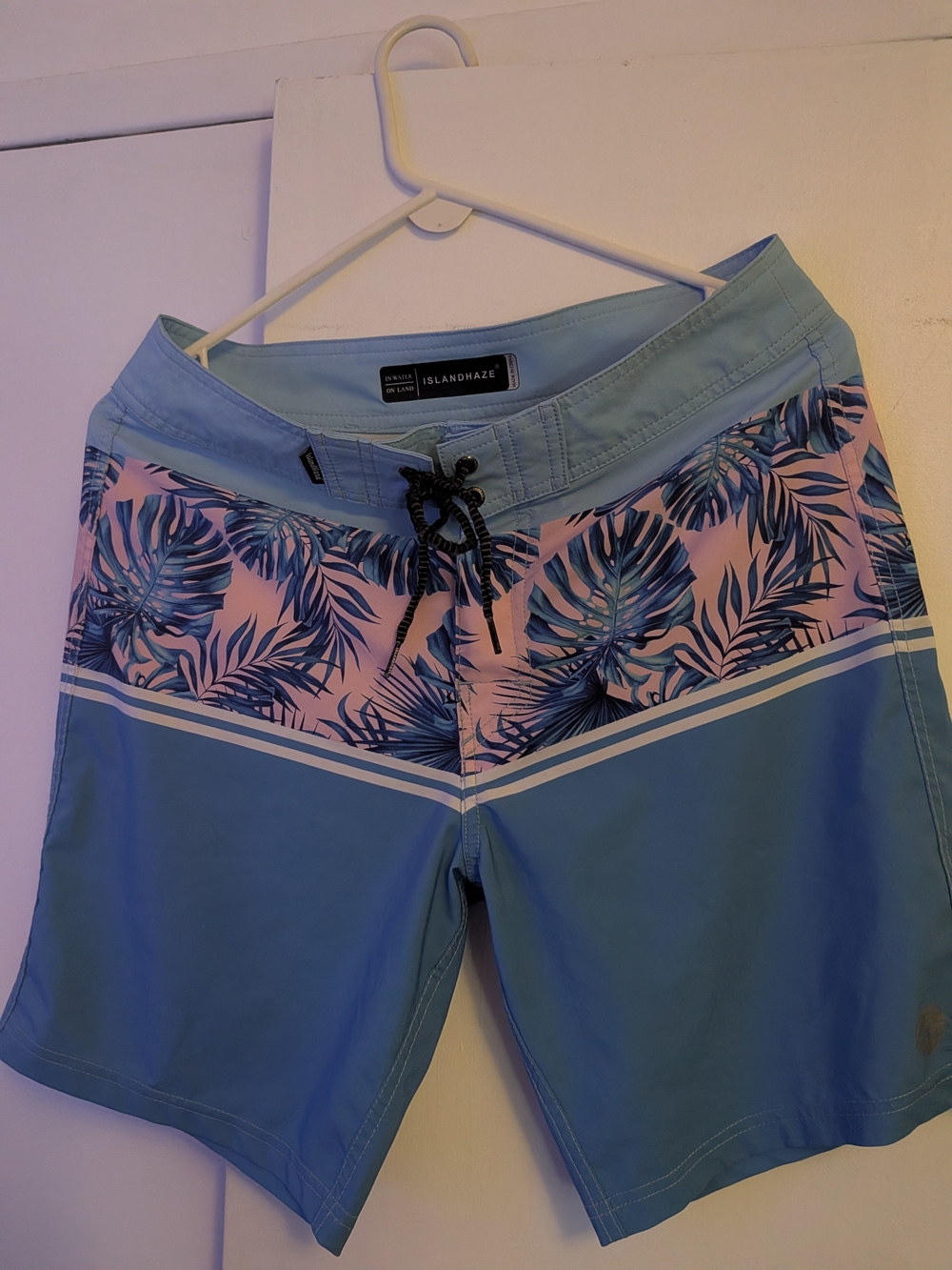 Islandhaze Men’s Blue & Pink Tropical Panel Board Shorts